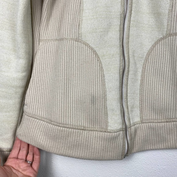 PrAna Tobi Full Zip Sweater Two Tone Cream Beige Pockets Ribbed Knit Women L - Picture 5 of 13
